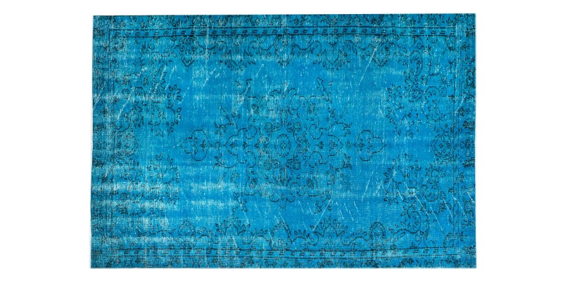 5'5x9'0'' teal vintage rug , handmade wool rug , turkish hand knotted rug , bedroom rug , kitchen rug , 170x276 cm