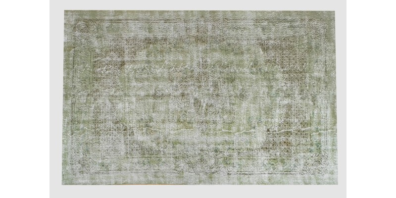 6'4x10'1'' green wool rug , 6x10 handmade rug , turkish hand knotted rug , distressed rug , antique kitchen rug , 60'old Rug , 196x307 cm