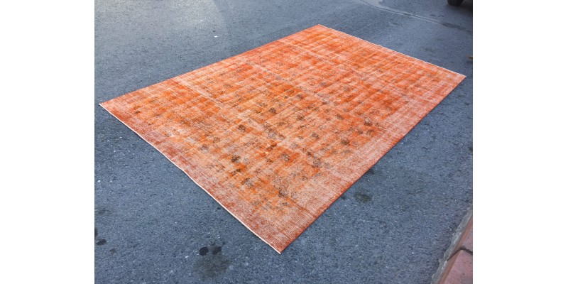 7x10 boho orange area rug, rustic rug, bedroom rug, 6'11 X 10'3 hand woven rug