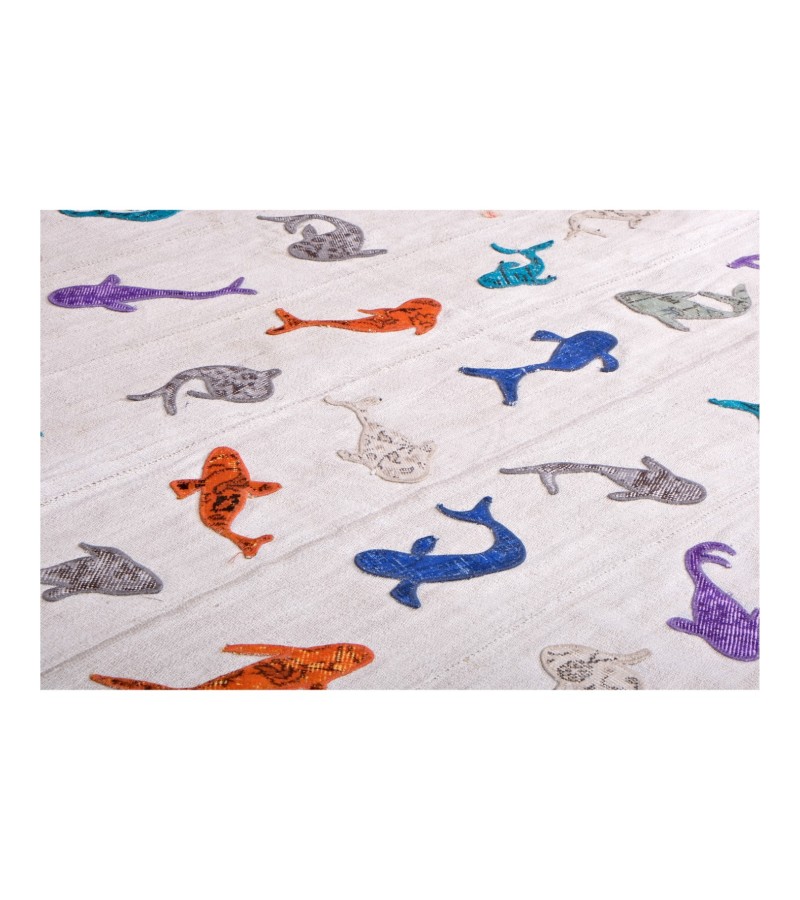 5x7 tiny sharks carpet , custom handmade work , hemp in wool rug , unique beauty , decoration work , custom made to order , 170x216 cm