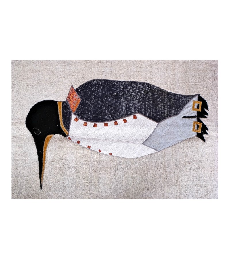 4'7x6'5 emperor penguin , custom handmade work , hemp rug , unique beauty , decoration work , custom made to order , 146x200 cm