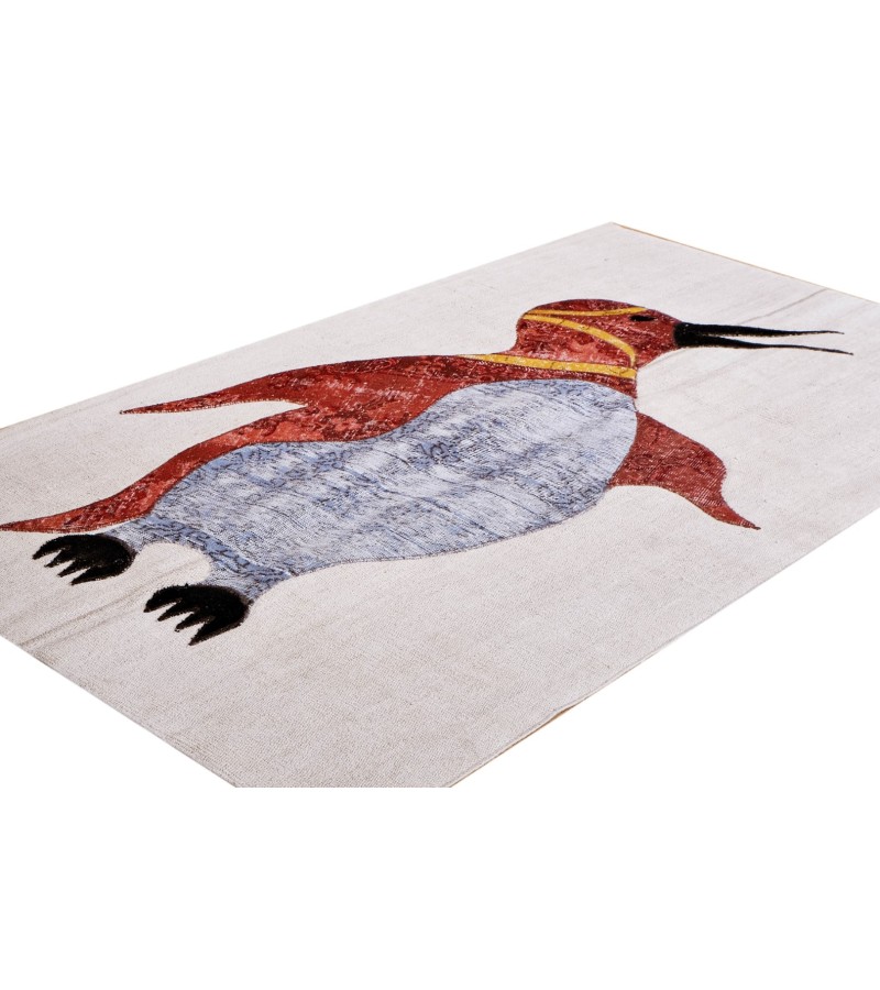 4x7 penguin pattern carpet , custom handmade work , hemp rug , unique beauty , decoration work , custom made to order , 130x225 cm