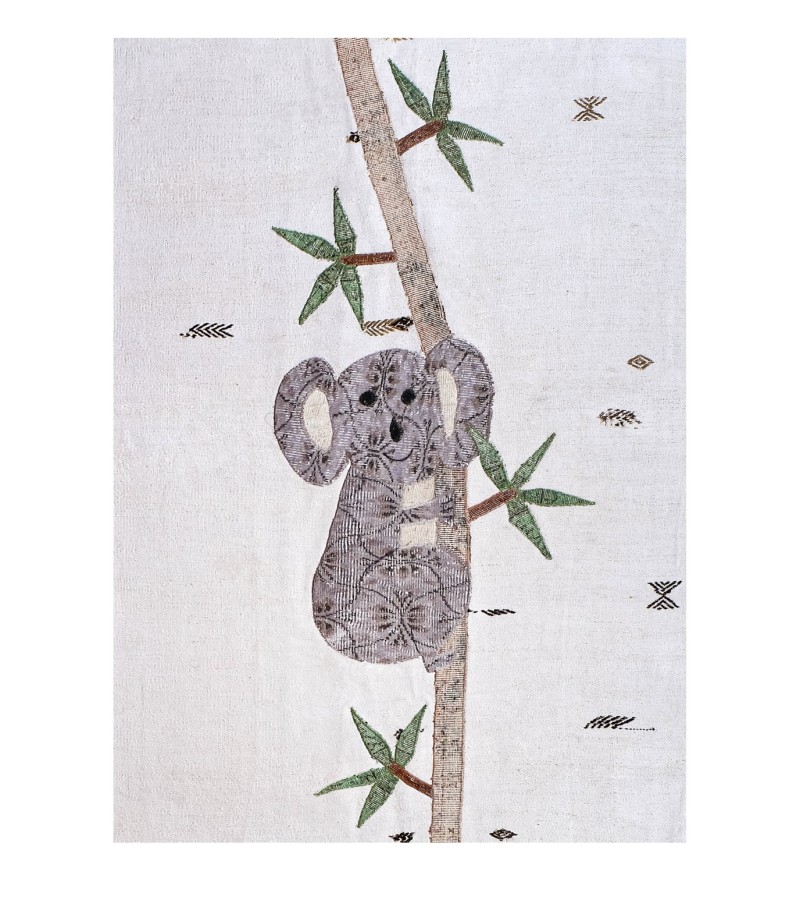 5'2x7'5 koala patterned carpet , custom handmade work , hemp rug , unique beauty , decoration work , custom made to order , 160x230 cm