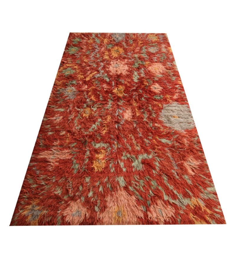 5.7 X 9.6 Ft.. 170X290 CM Abstract Rust red Long Pile rug 