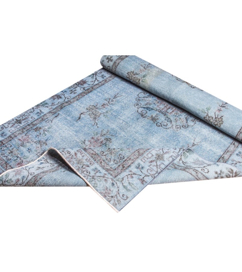 5 X 9 Feet.  Blue Color Madallion  Pattern Rug , Turkish Hand Knotted Area Rug , Living Room Antique Rug , Anatolian Oushak Rug , Persian Rug