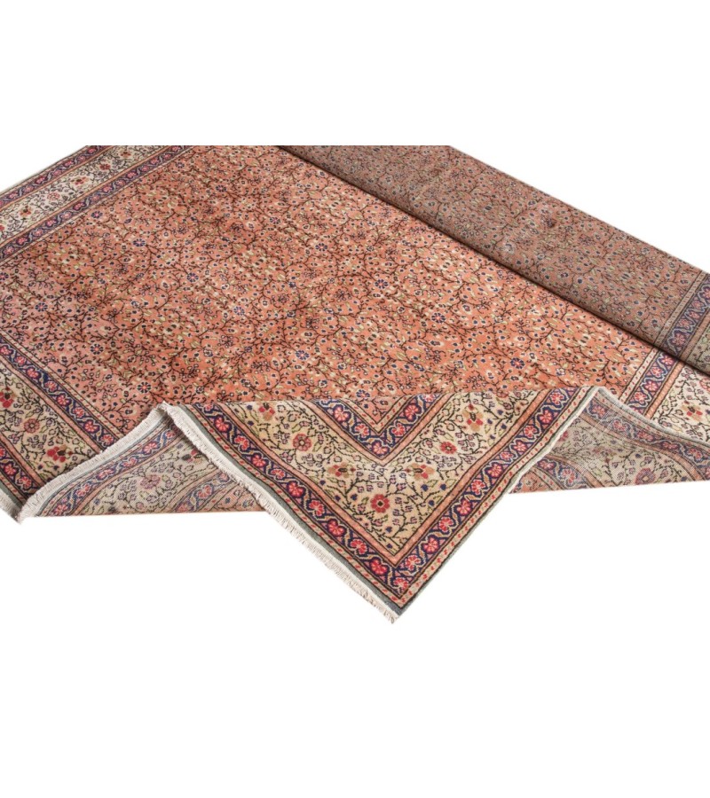 6 X 9 Feet . All over Flower Pattern , Brown in Rainbown Colors Rug , Turkish Hand Knotted Living Room Rug, No Repeair PErfect Condition