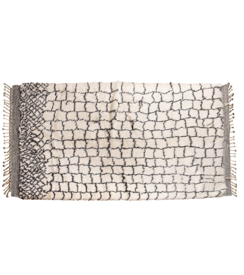 7X10 Feet . Modern Carpet, Turkish Shaggy Tulu rug ,handmade shaggy rug , Oversize Beige in Black details Colors high Pile Designer rug