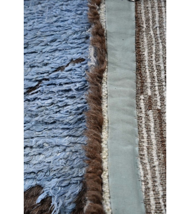 6x9 Feet. Modern Carpet, Turkish Shaggy Tulu rug ,handmade shaggy rug , Oversize Blue  in Beige Colors high Pile Designer rug