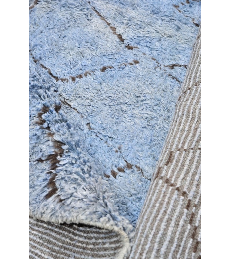 6x9 Feet. Modern Carpet, Turkish Shaggy Tulu rug ,handmade shaggy rug , Oversize Blue  in Beige Colors high Pile Designer rug