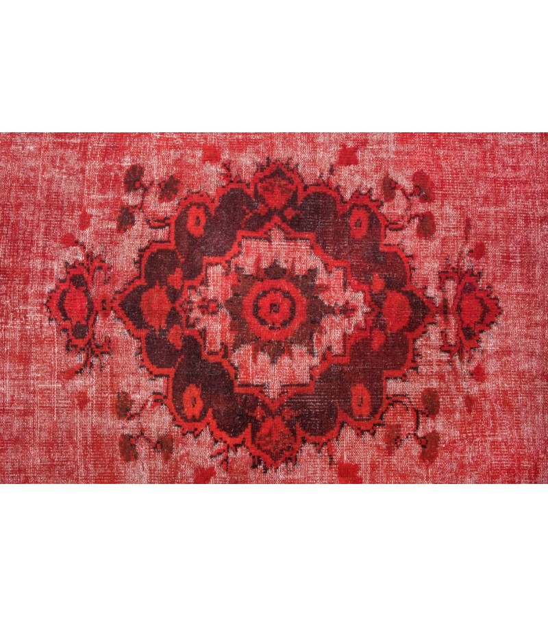 6X8 Feet .  Red Color Carving Pattern Rug , Turkish hand KNotted Rug , Muted Color Vintage Rug , PErfect Condition