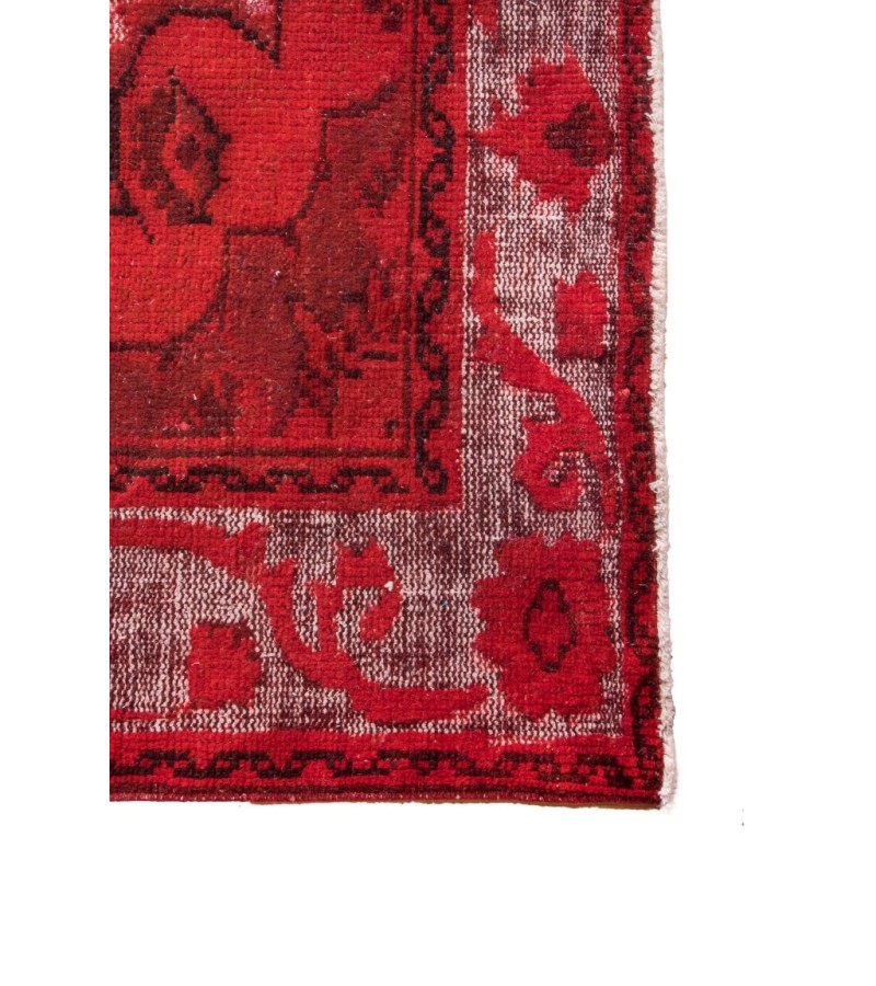6X8 Feet .  Red Color Carving Pattern Rug , Turkish hand KNotted Rug , Muted Color Vintage Rug , PErfect Condition