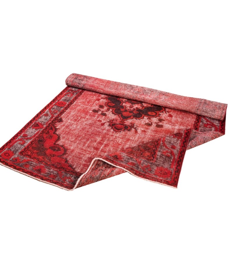 6X8 Feet .  Red Color Carving Pattern Rug , Turkish hand KNotted Rug , Muted Color Vintage Rug , PErfect Condition