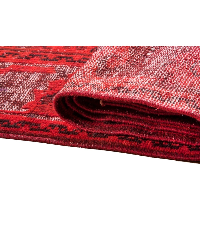6X8 Feet .  Red Color Carving Pattern Rug , Turkish hand KNotted Rug , Muted Color Vintage Rug , PErfect Condition
