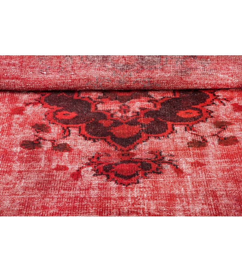 6X8 Feet .  Red Color Carving Pattern Rug , Turkish hand KNotted Rug , Muted Color Vintage Rug , PErfect Condition