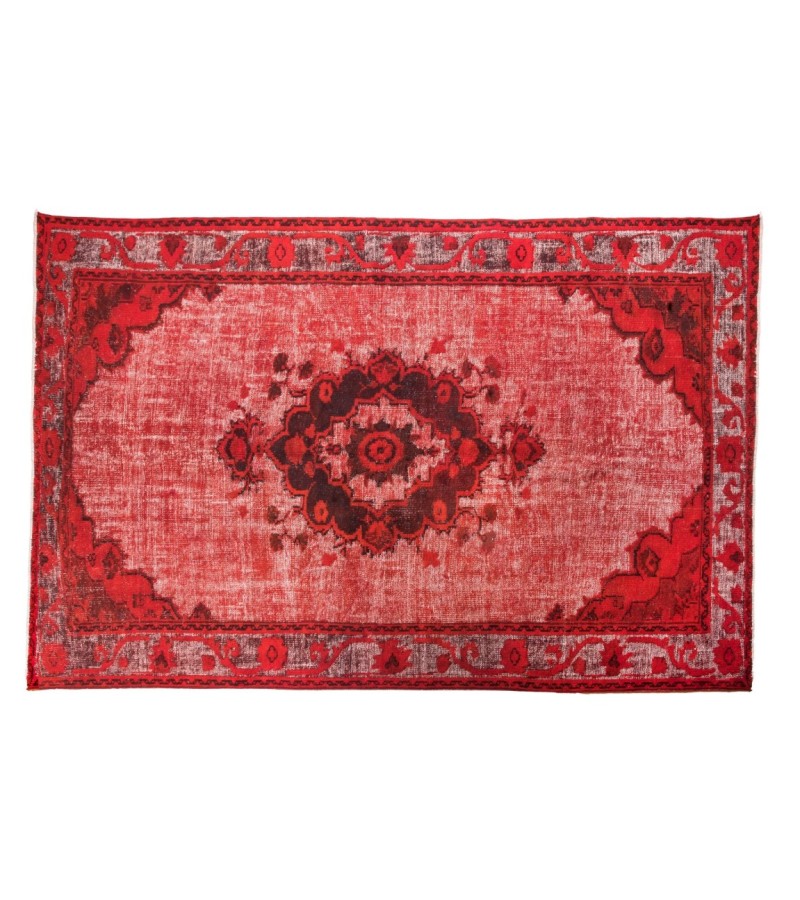 6X8 Feet .  Red Color Carving Pattern Rug , Turkish hand KNotted Rug , Muted Color Vintage Rug , PErfect Condition