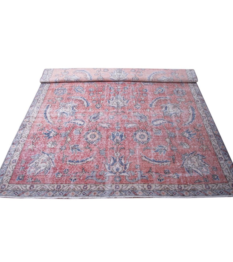 6X9 Feet . Tille brick Color Rug , Flowers Pattern Rug , Turkish Hand Knotted Rug , Muted  Living Room Rug , No Repeair PErfect Condtion