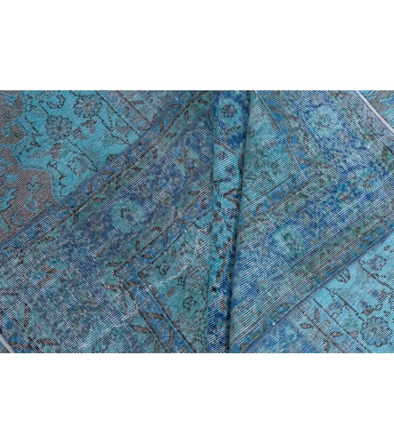6.9  X 9.10  Ft.. 205x300 Cm..  Oversize Blue Living Room Vintage Rug , Turkish Hand KNotted Antique Rug