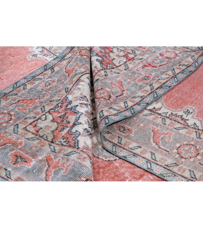 6.8 X 10.3 Ft.. 204x312 cm Antique Living Room Rug , Light Red and Beige  Color  Rug , Turkish Hand Knotted Rug ,  No Repeair Perfect Condition