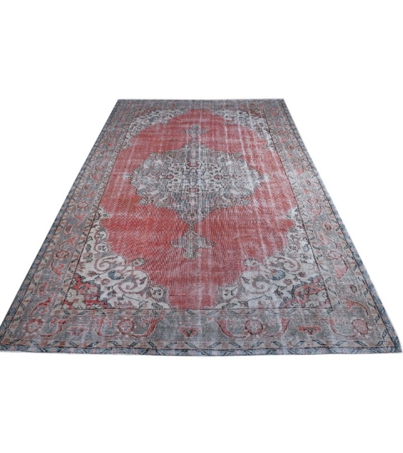 6.8 X 10.3 Ft.. 204x312 cm Antique Living Room Rug , Light Red and Beige  Color  Rug , Turkish Hand Knotted Rug ,  No Repeair Perfect Condition