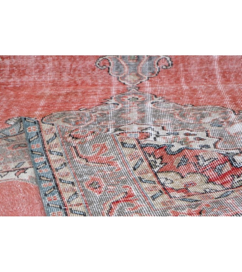 6.8 X 10.3 Ft.. 204x312 cm Antique Living Room Rug , Light Red and Beige  Color  Rug , Turkish Hand Knotted Rug ,  No Repeair Perfect Condition