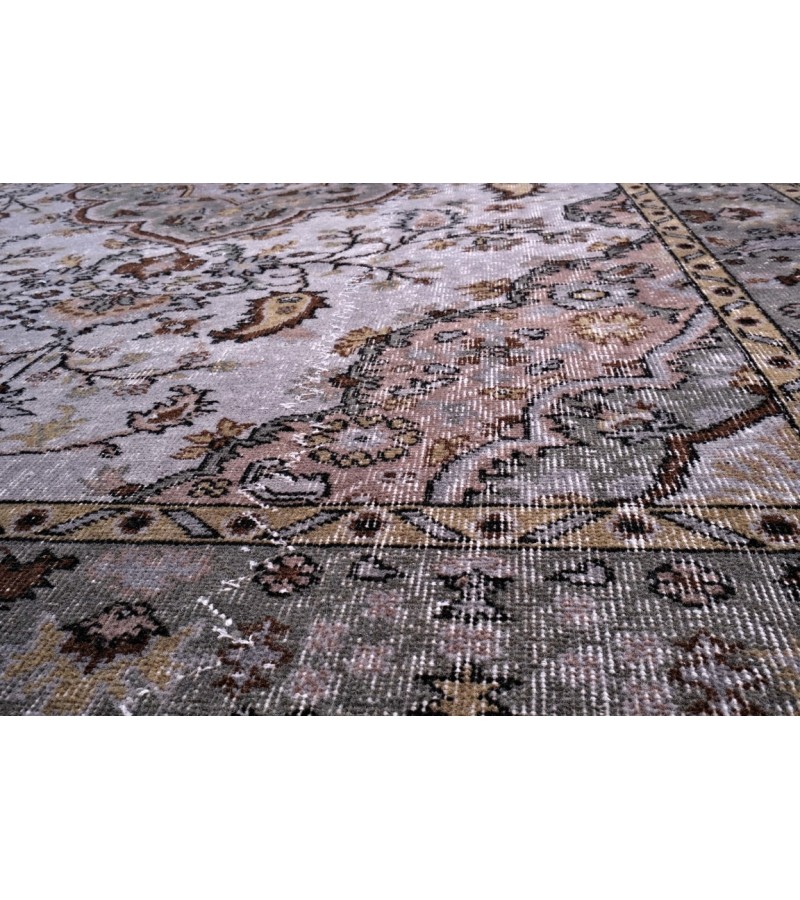 7X10  Feet . All over Flowers Pattern Rug , Gray  Color Antique Rug , Turkish Hand Knotted Living Room Rug , No Repeair Perfect Condition Rug