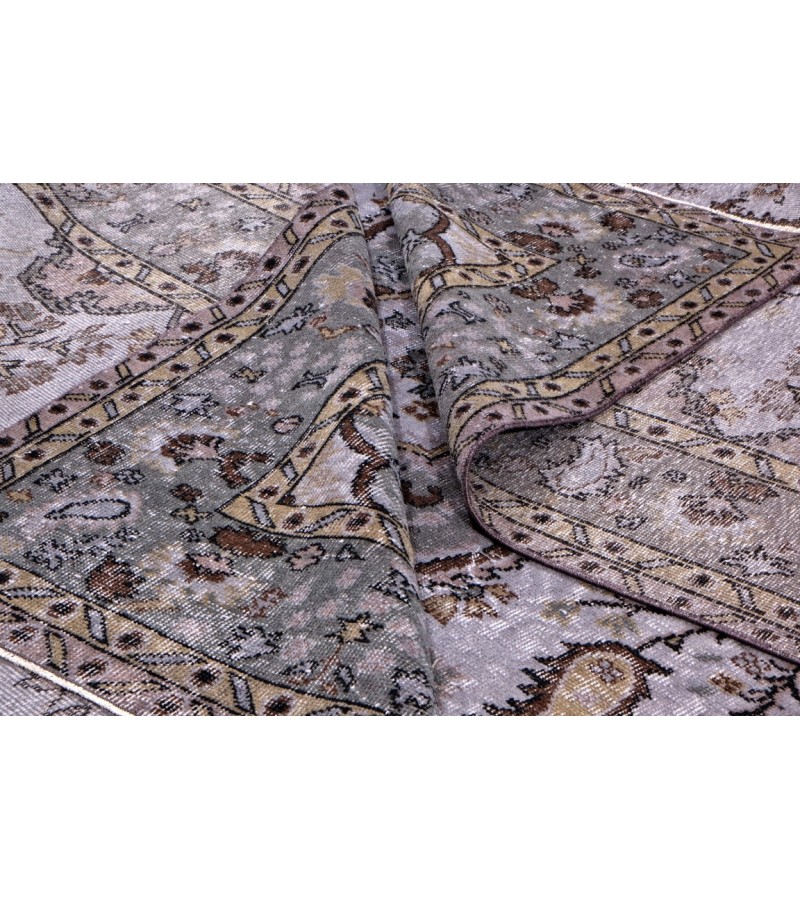 7X10  Feet . All over Flowers Pattern Rug , Gray  Color Antique Rug , Turkish Hand Knotted Living Room Rug , No Repeair Perfect Condition Rug