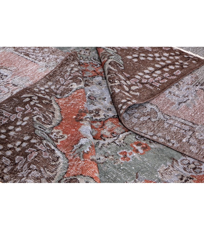 6'4X10''5 Feet, Large size Turkish Rug , Living Room Antique Rug , Brown in Gray color Rug , 60' old vintage Rug , 193x315 cm