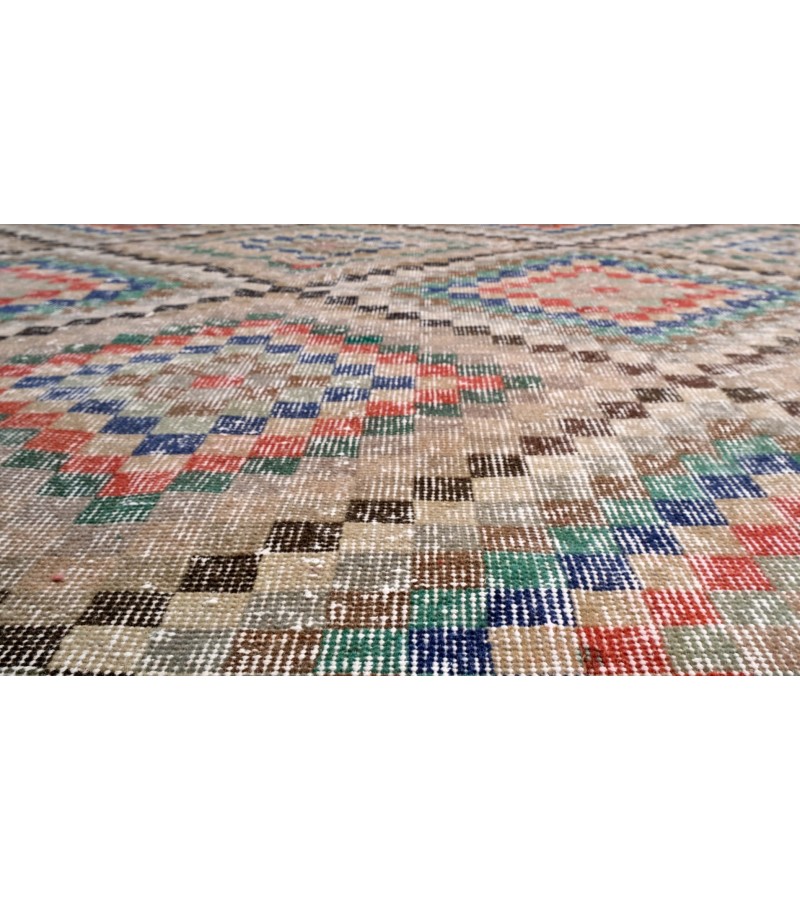 6'4X10''8 Feet , Living Room Rug , Handmade Turkish Rug , 6x11 Geometric  Rug , Bedroom Floor Rug , Antique Rug , 192x325 cm