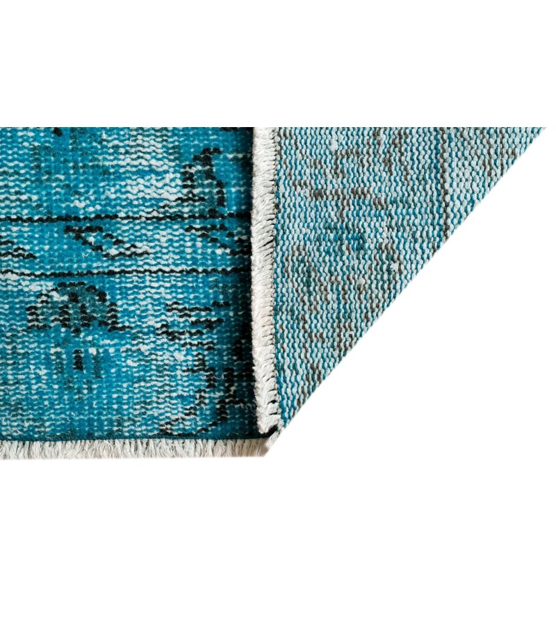 5'5x9'0'' teal vintage rug , handmade wool rug , turkish hand knotted rug , bedroom rug , kitchen rug , 170x276 cm