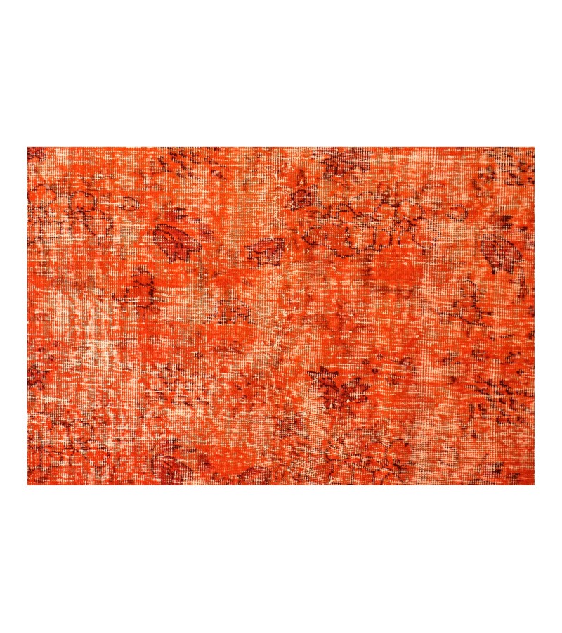 6'6x9'7'' orange wool rug , 6x10 living room rug , hand knotted rug , floral pattern rug , faded rug , distressed rug , 197x290