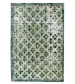 6'5x9'9'' green wool rug , 6x10 handmade rug , distressed rug , faded pastel color rug , large size bedroom rug , 194x296 cm , floral rug