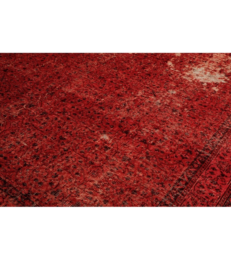 6'7x9'4'' Red wool rug , 7x9 handmade rug , turkish area rug , rug for living room , antique distressed rug , 200x283 cm