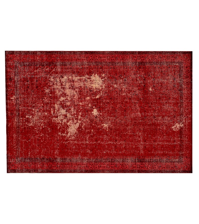 6'7x9'4'' Red wool rug , 7x9 handmade rug , turkish area rug , rug for living room , antique distressed rug , 200x283 cm