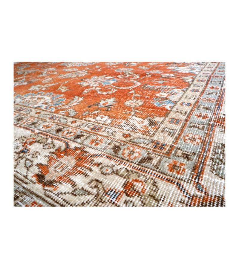 7'x9'5'' turkish vintage rug , handmade wool rug , antique distressed rug , 7x10 living room rug , large size brick color rug , 212x286 cm