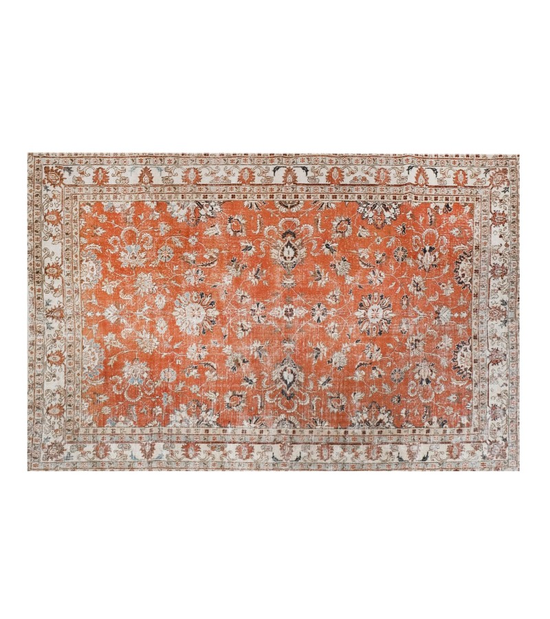 7'x9'5'' turkish vintage rug , handmade wool rug , antique distressed rug , 7x10 living room rug , large size brick color rug , 212x286 cm