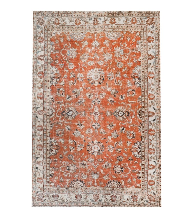 7'x9'5'' turkish vintage rug , handmade wool rug , antique distressed rug , 7x10 living room rug , large size brick color rug , 212x286 cm