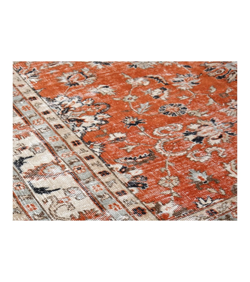 7'x9'5'' turkish vintage rug , handmade wool rug , antique distressed rug , 7x10 living room rug , large size brick color rug , 212x286 cm