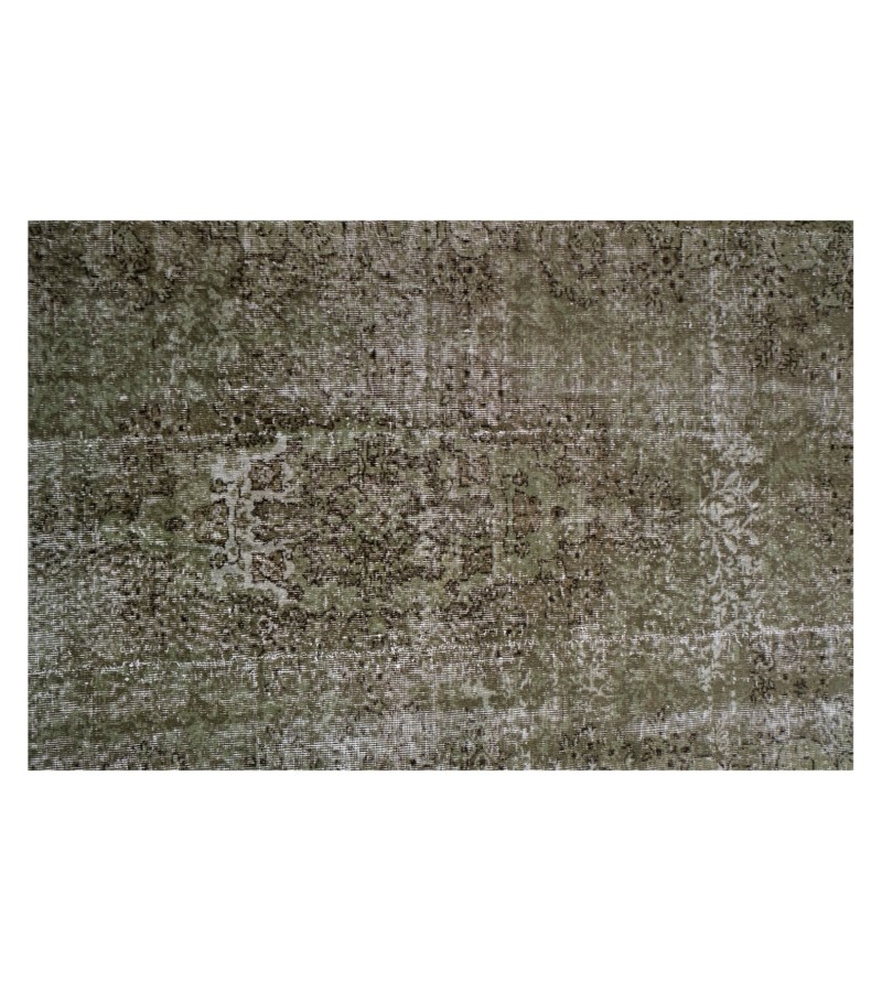 6x10 green wool rug , handmade vintage rug , faded living room rug , antique muted color rug , 6'4x9'9 turkish area rug , 193x296 cm