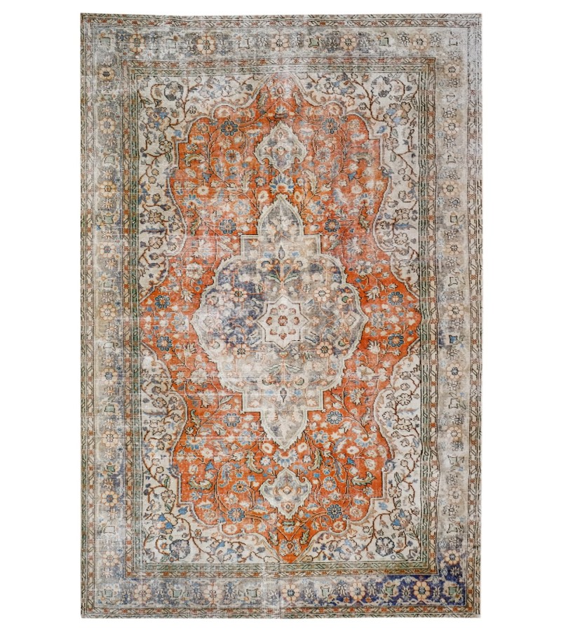 7x11 handmade wool rug , turkish vintage rug , 7'x10'9 anatolian rug , living room rug , distressed rug , pastel color rug , 213x327 cm