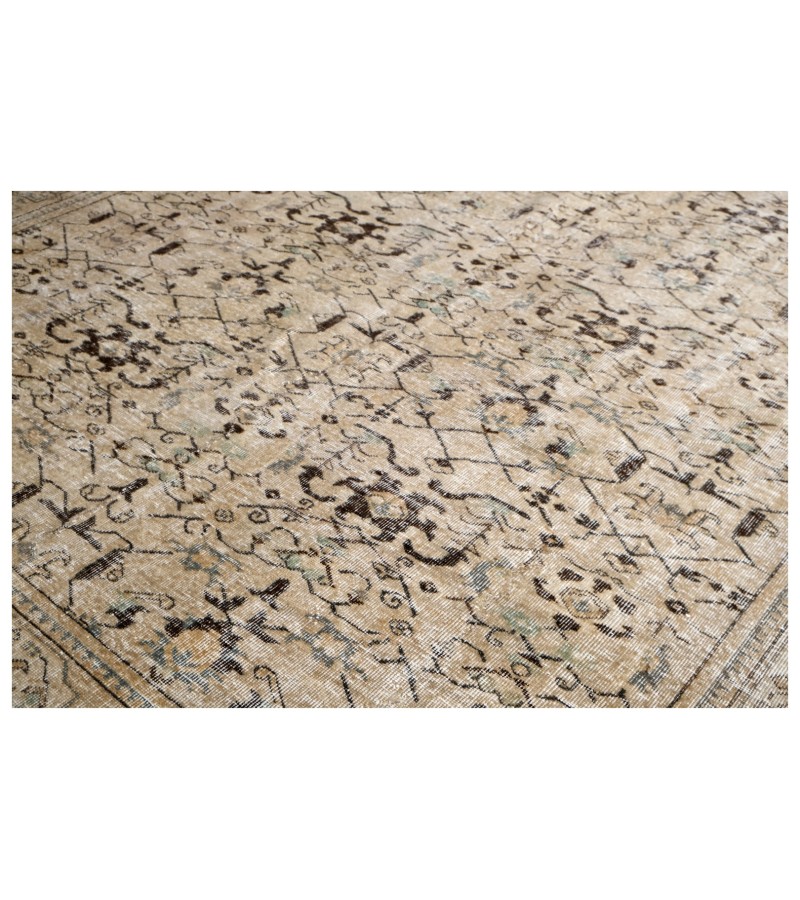 7x10 oversize oushak rug , beige wool rug , antique living room rug , turkish distressed rug , muted color rug , gift for her , 225x312 cm