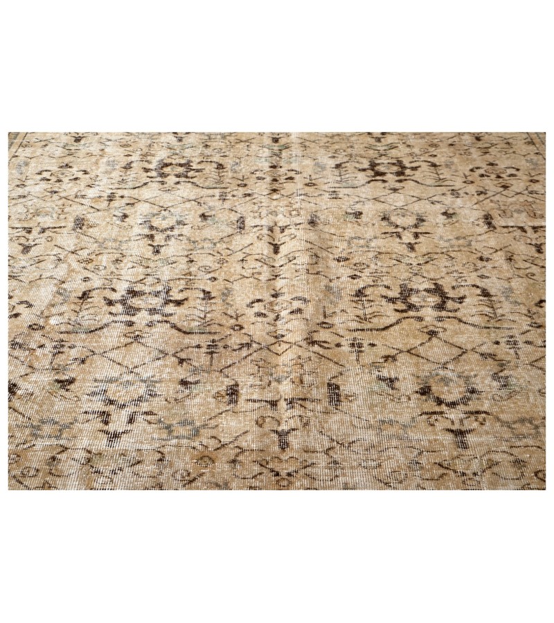 7x10 oversize oushak rug , beige wool rug , antique living room rug , turkish distressed rug , muted color rug , gift for her , 225x312 cm