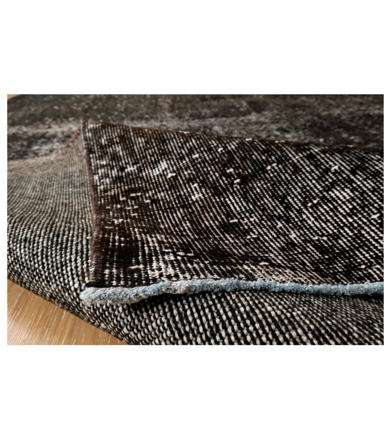 7x11 black deco rug , turkish distressed rug , handmade wool rug 6'7x10'8 , Rug For Bedroom , Bedroom Rug , Rugs For Living Room , 205x330