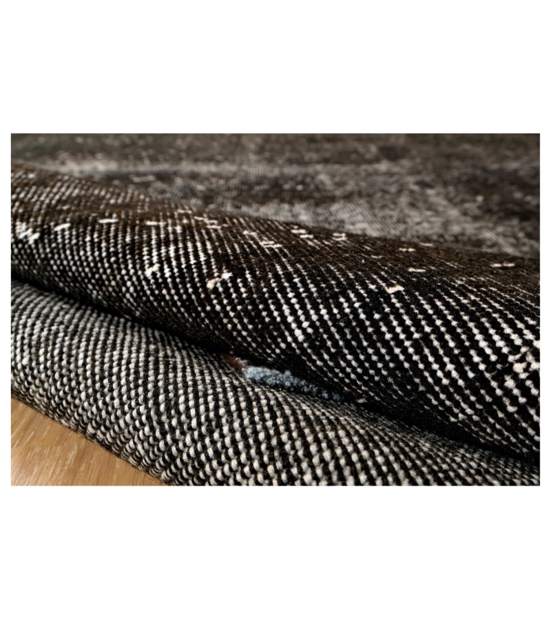 7x11 black deco rug , turkish distressed rug , handmade wool rug 6'7x10'8 , Rug For Bedroom , Bedroom Rug , Rugs For Living Room , 205x330