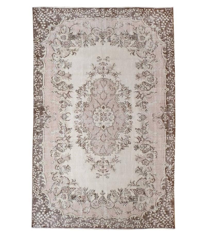 6x10 beige in brown rug , handmade wool rug , distressed rug , anatolian turkish rug , living room rug 6'4x10'3 , 193x312 cm