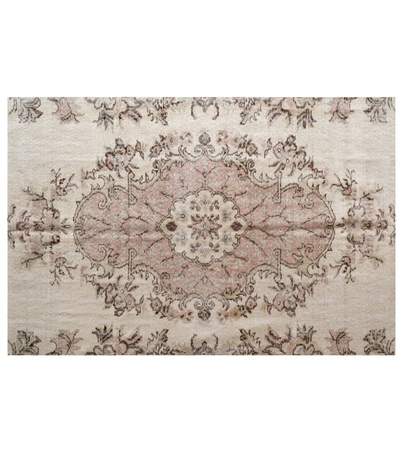6x10 beige in brown rug , handmade wool rug , distressed rug , anatolian turkish rug , living room rug 6'4x10'3 , 193x312 cm