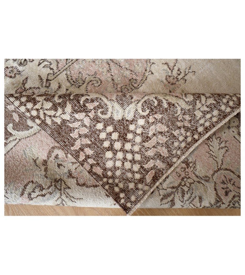 6x10 beige in brown rug , handmade wool rug , distressed rug , anatolian turkish rug , living room rug 6'4x10'3 , 193x312 cm