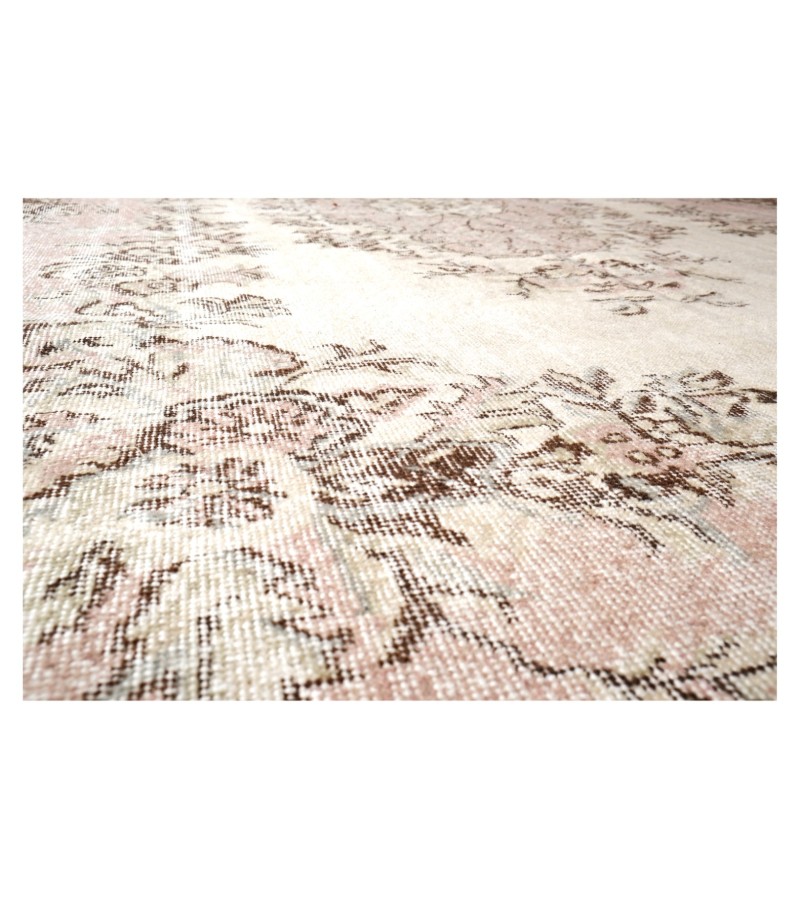 6x10 beige in brown rug , handmade wool rug , distressed rug , anatolian turkish rug , living room rug 6'4x10'3 , 193x312 cm