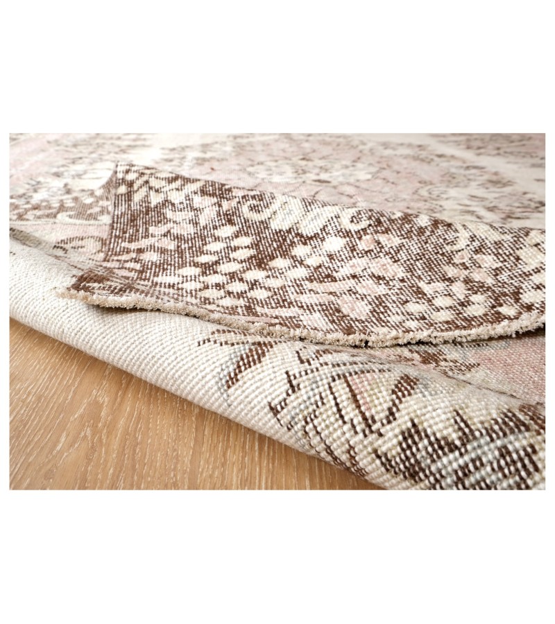 6x10 beige in brown rug , handmade wool rug , distressed rug , anatolian turkish rug , living room rug 6'4x10'3 , 193x312 cm