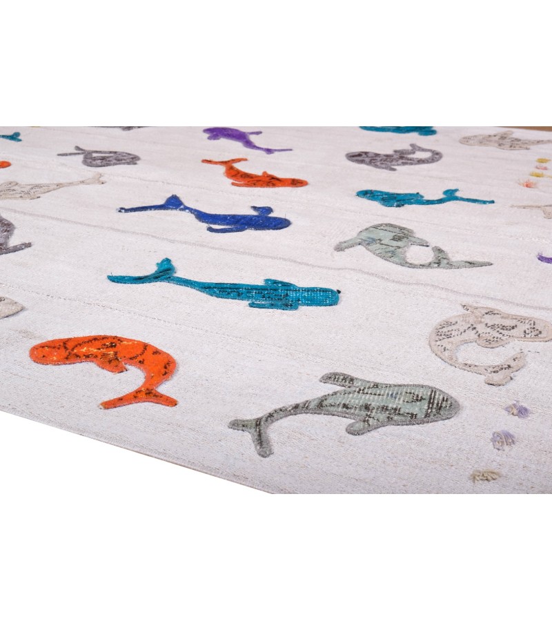 5x7 tiny sharks carpet , custom handmade work , hemp in wool rug , unique beauty , decoration work , custom made to order , 170x216 cm