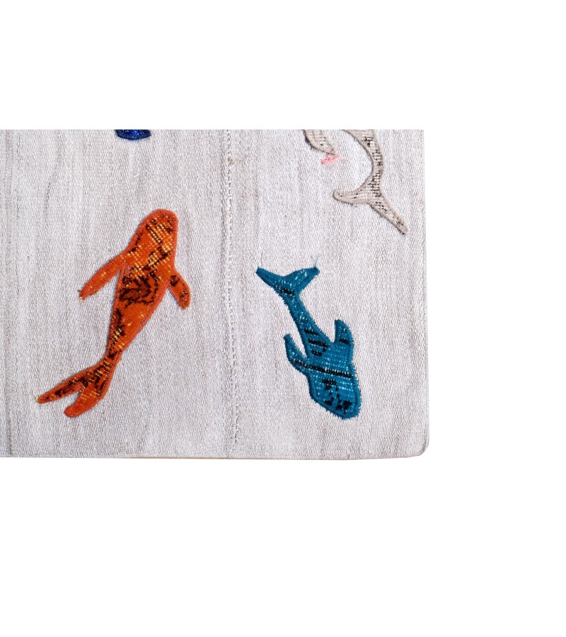 5x7 tiny sharks carpet , custom handmade work , hemp in wool rug , unique beauty , decoration work , custom made to order , 170x216 cm